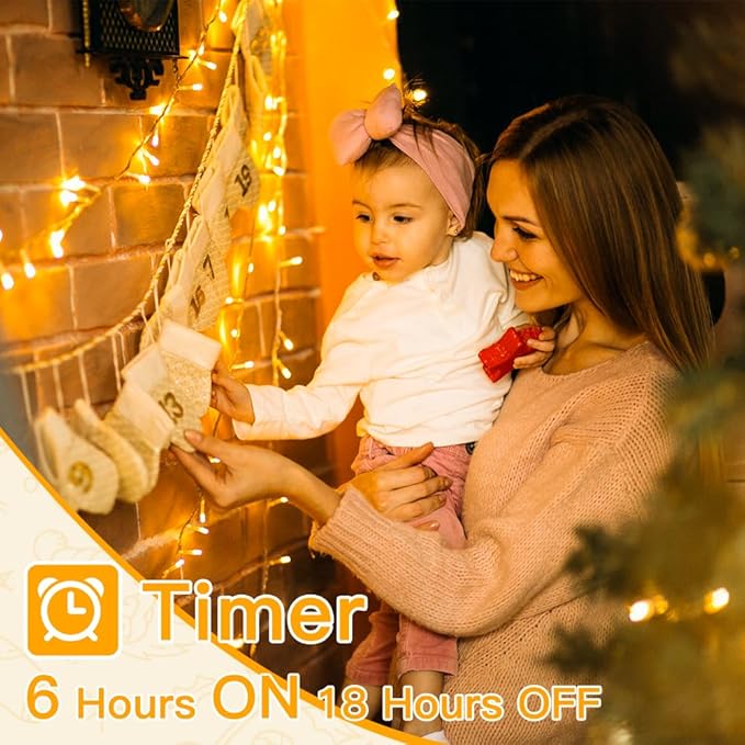 Ollny Christmas Lights Outdoor 200LED 60FT, Warm White Connectable Plug in Fairy Light Indoor, 8 Modes Waterproof Timer Plug in LED String Lights for House Outside Bedroom Patio Balcony