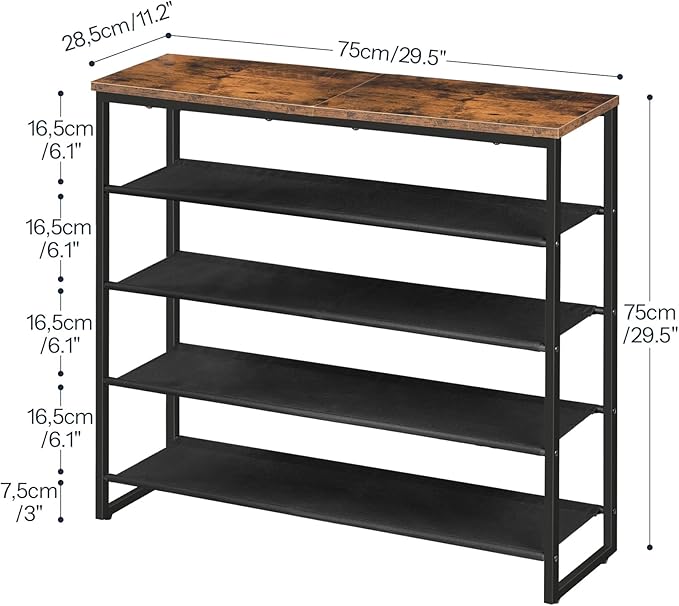 HOOBRO Shoe Rack, 5 Tier Shoe Storage Organizer with 4 Oxford Fabric Shelves and Top Panel, Holds 16-20 Pairs of Shoes, for Entryway and Closet, Industrial, Rustic Brown BF50XJ01
