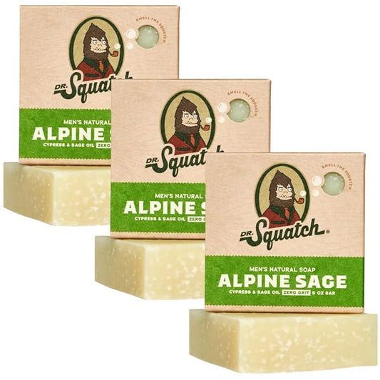 Dr. Squatch Natural Bar Soap for Men - Cold Process Soap with No Harsh Chemicals - Alpine Sage (5 oz, 3-Pack)