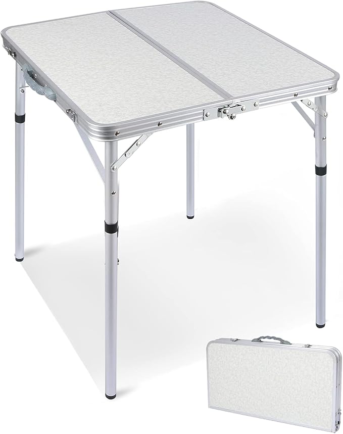 RedSwing Small Square Folding Table 2 Feet Adjustable Height, Lightweight and Portable Aluminum Camping Table for Outdoor Indoor Picnic, 24 in x 24 in x 27 in