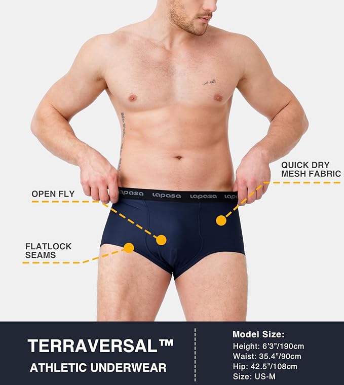 LAPASA Men's Quick Dry Travel Underwear, Terraversal Series Mesh Breathable Trunks/Boxer Briefs/Boxers (2 & 3 Packs)