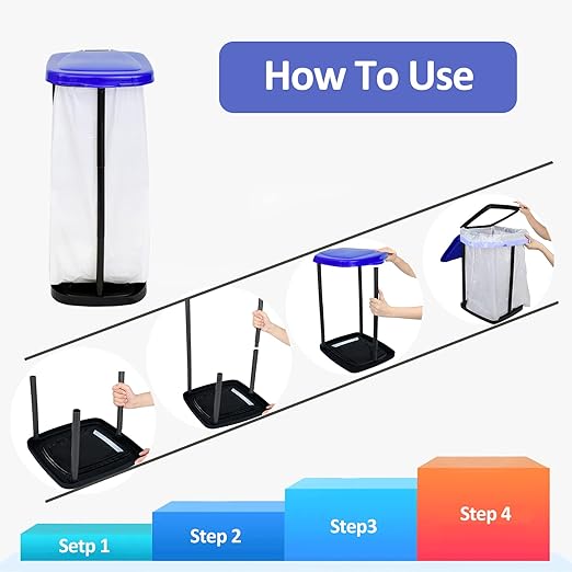 2PCS Portable Trash Bag Holder Collapsible Trash can with 50 PCS Drawstring Trash Bags | Expandable Outdoor Waste Bins Camping Accessories for Indoor Outdoor RV Picnic Kitchen | Blue & Black