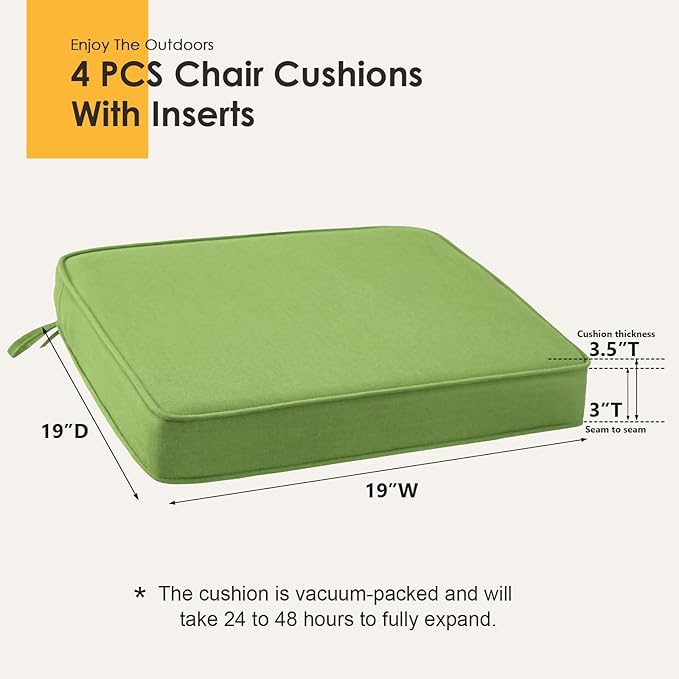 Outdoor Sunbrella Square Corner Seat Cushion, 19"x19"x3", Set of 4, Non Slip Seat Cushion Pads with Removable Cover for Patio Furniture, Garden Yard Lawn, Canvas Ginkgo
