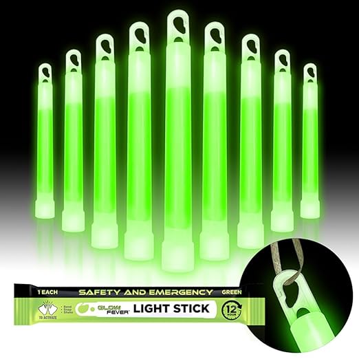 Glow Fever Emergency Safety Military Grade Glow Sticks, 10pcs, 6'' Ultra Bright Glow Sticks with 12 Hours Duration. Great for Hiking, Party, Camping, Blackouts, Hurricane and Survival Kits (Green)