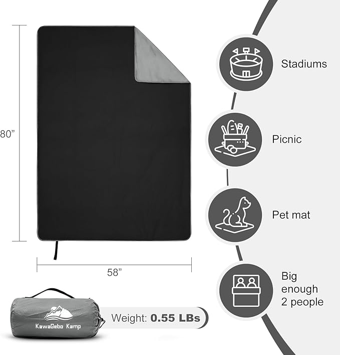 Fleece Waterproof Outdoor Blanket - Windproof Stadium Blanket for Camping, Picnics, and Sports Stay Dry and Comfortable 80"x 58"