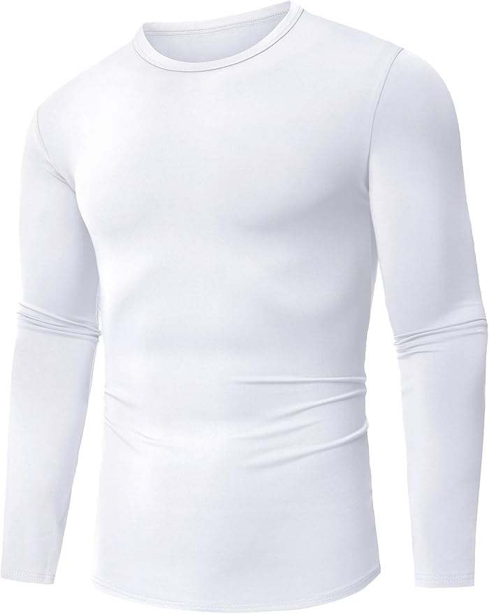 URRU Thermal Underwear for Men High Stretch Fleece Lined Long Sleeve Crewneck Thermal Shirts Base Layer Top Men Cold Weather