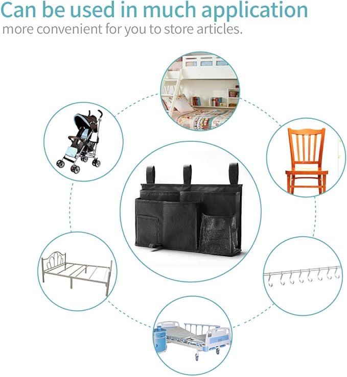 Bseash Bunk Bed Organizer, Bedside Caddy Hanging Bed Organizer Storage Bag 8 Pockets, for College Dorm Rooms Bed, Hospital Bed, Baby Bed Rails, 600D Oxford Cloth
