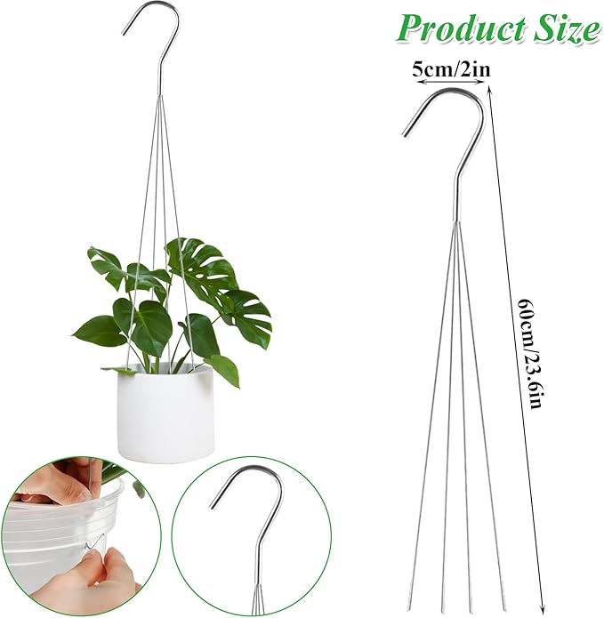 24 Pack 24" 4 Wire Steel Hook Hanger, Wire Plant Hangers for Hanging Baskets, Pot Hangers for Plants for Indoor Outdoor Patio Garden