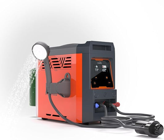 Hillhub Portable Propane Water Heater for Camping, Instant Hot Water Heater On Demand with 4000mAh Battery for Outdoor Showering and Cleaning, Included Water Pump & Showerhead