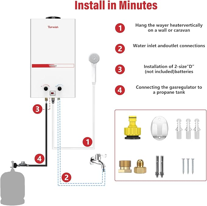 Propane Water Heater Tankless, 12L Portable Water Heater, 3.16GPM Portable Hot Water Heaters with Multi-Protection, Instant Camping Water Heaters for Camping, Outdoors Shower, RV Shower,White