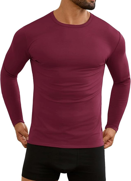 URRU Thermal Underwear for Men High Stretch Fleece Lined Long Sleeve Crewneck Thermal Shirts Base Layer Top Men Cold Weather