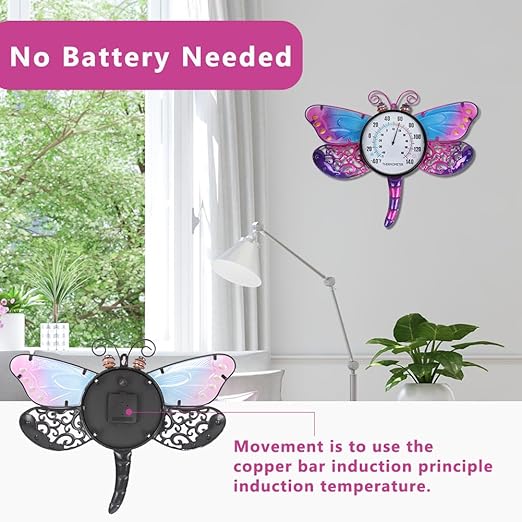 Indoor Outdoor Thermometer, Dragonfly Wall-Mounted Thermometer Waterproof for Patio Garden Yard & Living Room, No Battery Needed