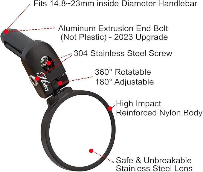 Hafny Bar End Bike Mirror, Stainless Steel Lens, Safe Rearview Mirror (Black 62 Diameter * 2PCS)