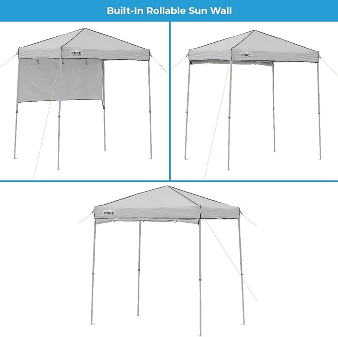 Core Instant Straight Leg Canopy Tent with Adjustable Sun Wall, 6 ft x 4 ft , Gray