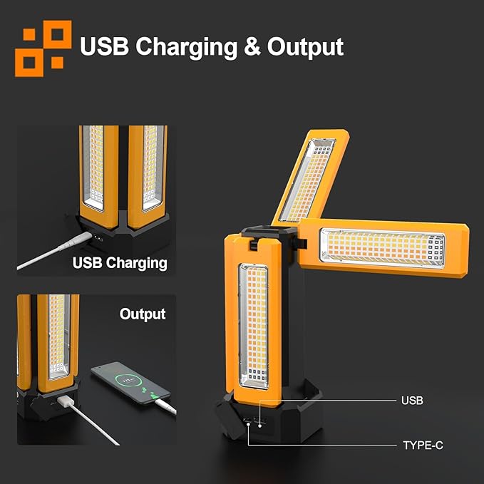 13200mAh Rechargeable Solar Work Light, IPX4 Waterproof with Folding Stand Support and Portable Carrying Bag, 8000 Lumen Stepless Dimmable, 4 Lighting Modes, White/Warm/Warm White (No Tripod)