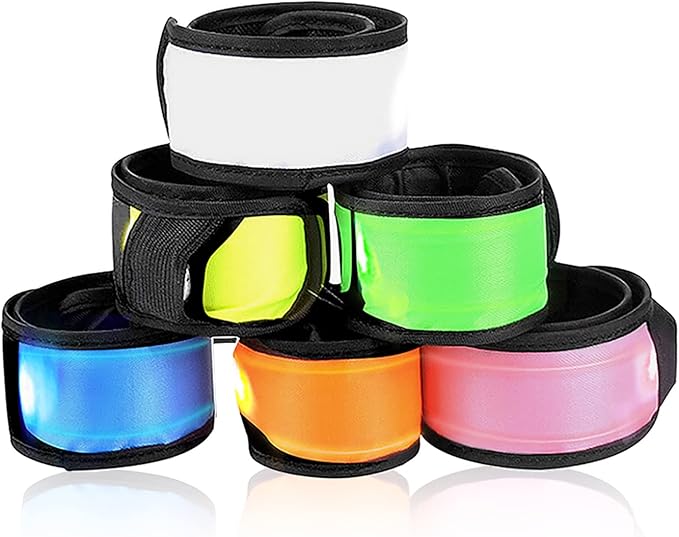Pack of 6 LED Light Up Band Slap Bracelets Night Safety Wrist Band for Cycling Walking Running Concert Camping Outdoor Sports