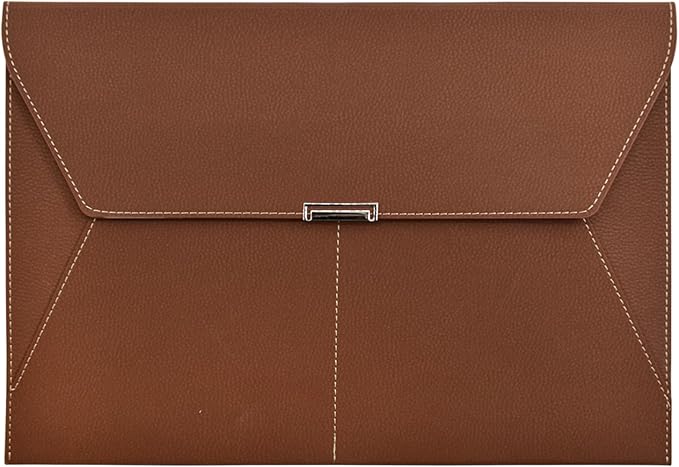 VANRA File Folder Document Holder Organizer Waterproof Portfolio Leather Folder Case with 3 Pockets, Filing Envelopes for A4 Letter Size Paper with Snap Magnetic Button Closure (Brown)