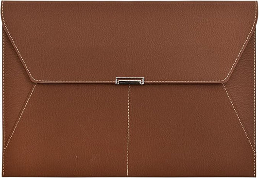 VANRA File Folder Document Holder Organizer Waterproof Portfolio Leather Folder Case with 3 Pockets, Filing Envelopes for A4 Letter Size Paper with Snap Magnetic Button Closure (Brown)
