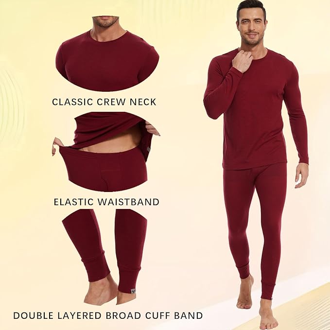 MERINNOVATION Merino Wool Base Layer Set for Men 100% Merino Wool Thermal Underwear Long Sleeve