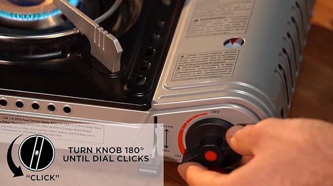 Chef Master Portable Butane Camping Stove, Piezo Ignition 7,650 BTU Output, Wind-Guard Portable Stove Burner with Portable Carrying Case for Emergencies, Road Trips, Hiking, Camping Essentials 90027