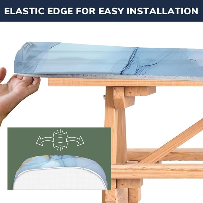 CAPSCEOLL Elastic Picnic Table Cover with Bench Covers 5Ft Waterproof Fitted Picnic Table Cover Cloths for Outdoors Camping Tablecloth with Drawstring Bag, 60X30in, Blue Marble