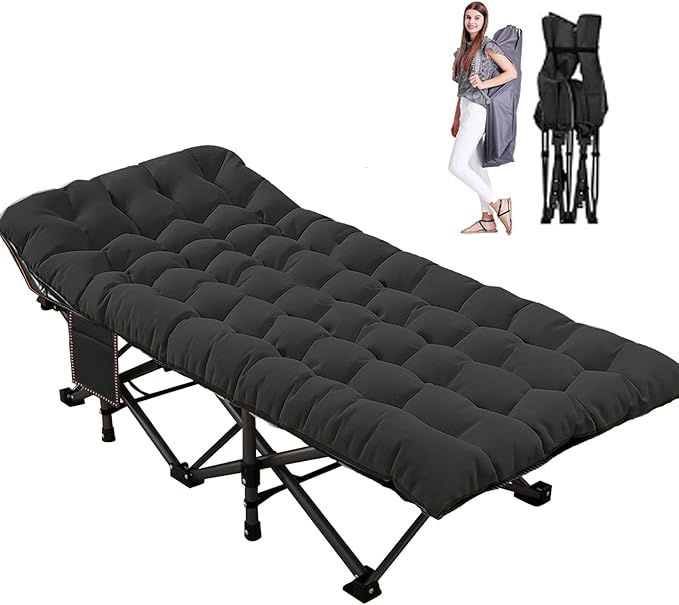 LILYPELLE Folding Camping Cot, Extra Wide Heavy Duty Sleeping Cots with Carry Bag, Double Layer Oxford Portable Travel Camp Cots for Home, Office Nap and Outdoor Beach
