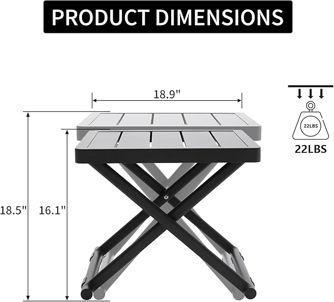 Outdoor Folding Table for Patio Square Side Table for Camping and Picnics Portable Aluminum Tables Foldable Small End Table,Grey