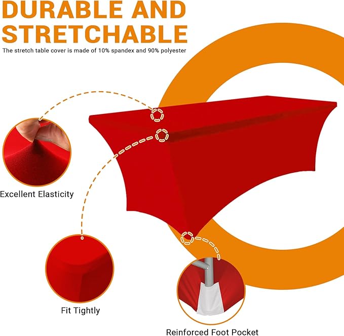 Eurmax USA Rectangular Fitted Spandex Table Covers 5ft Tablecloth Wedding Event Patio Table Decorations Stretch Table Cover for 5ft Folding Table(Red,2 Pack)