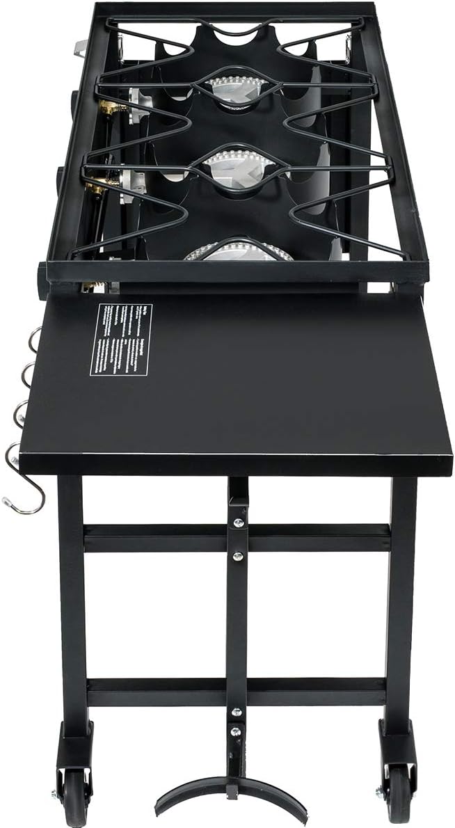 Barton Portable Propane 87,000-BTU Triple-Burner Outdoor Camp Stove Side Table Patio Cooking Wheel w/Regulator 4 Hook Utensil Holder