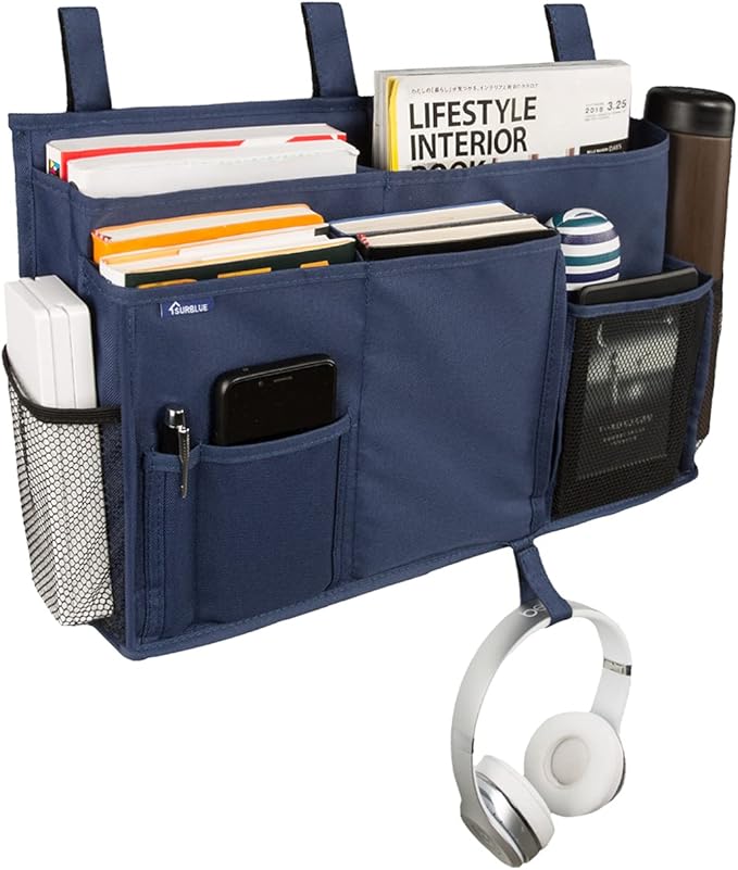 Surblue Caddy Hanging Organizer Bedside Storage Bag for Bunk and Hospital Beds, Blue, L