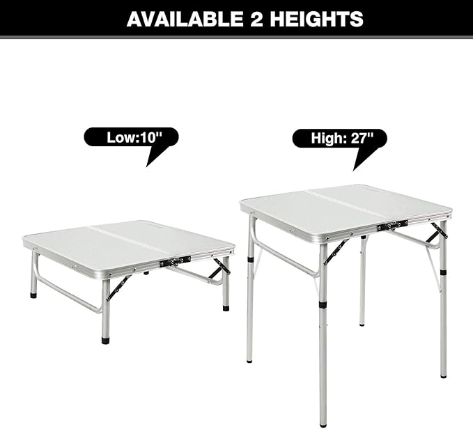 REDCAMP Small Square Folding Table 2 Feet, Portable Aluminum Camping Table Adjustable Height Lightweight for Picnic Beach Outdoor Indoor, White 24 x 24 inch