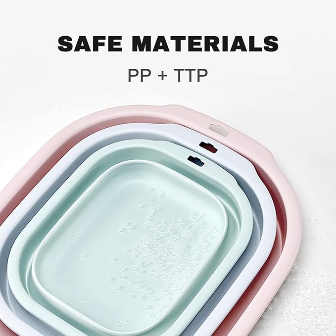 Collapsible Wash Basin Set of 3, Foldable Large Medium Small Wash Basins, Portable Plastic Basins for Laundry, Bottles, Travel, Camping (Pink)