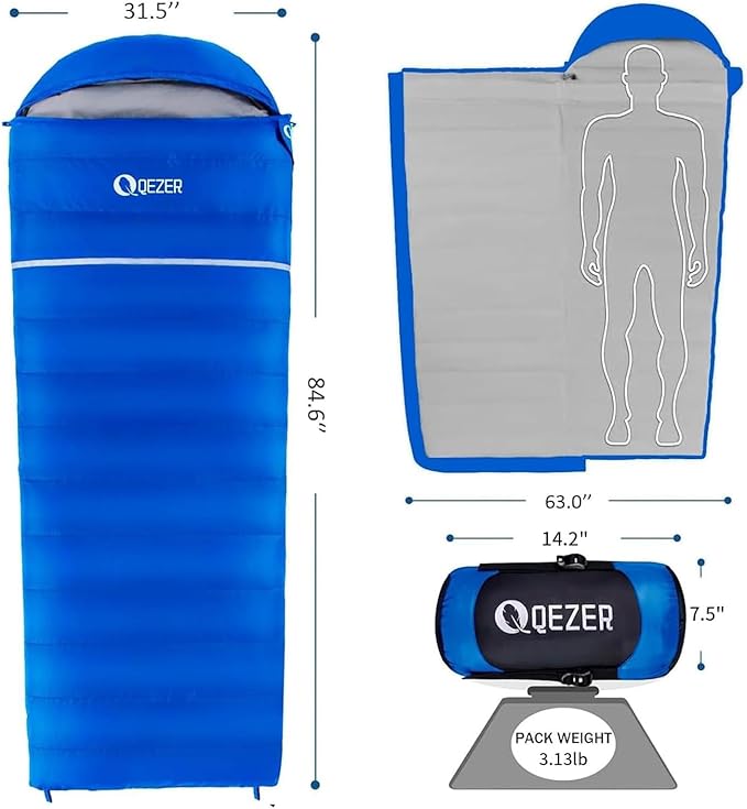 Down Sleeping Bag for Adults, 600 Fill Power, Ultralight & Compact with Compression Sack for Backpacking, Camping, Hiking