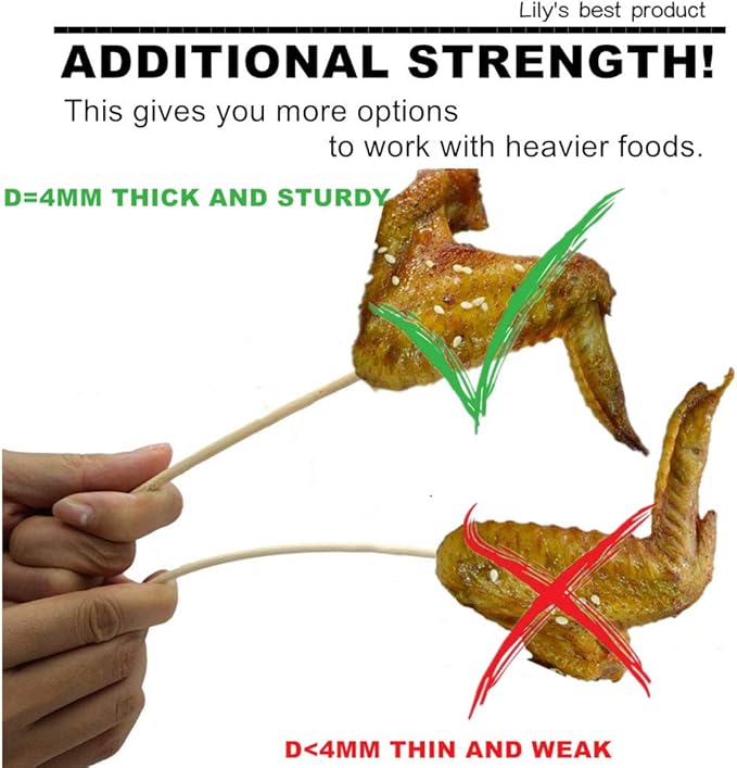 HOPELF 8" Natural Bamboo Skewers for BBQ，Appetiser，Fruit，Cocktail，Kabob，Chocolate Fountain，Grilling，Barbecue，Kitchen，Crafting and Party. Φ=4mm, More Size Choices 6"/10"/12"/14"/16"/30"(100 PCS)