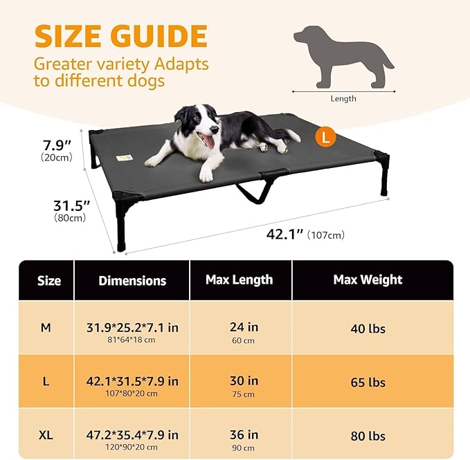 Canvas Elevated Dog Bed, Durable Chew Proof Outdoor Raised Pet Cot for Large Dogs, Waterproof, Breathable, Portable, Washable, Easy Assembly, Sturdy Frame for Camping & Travel, Dark Grey