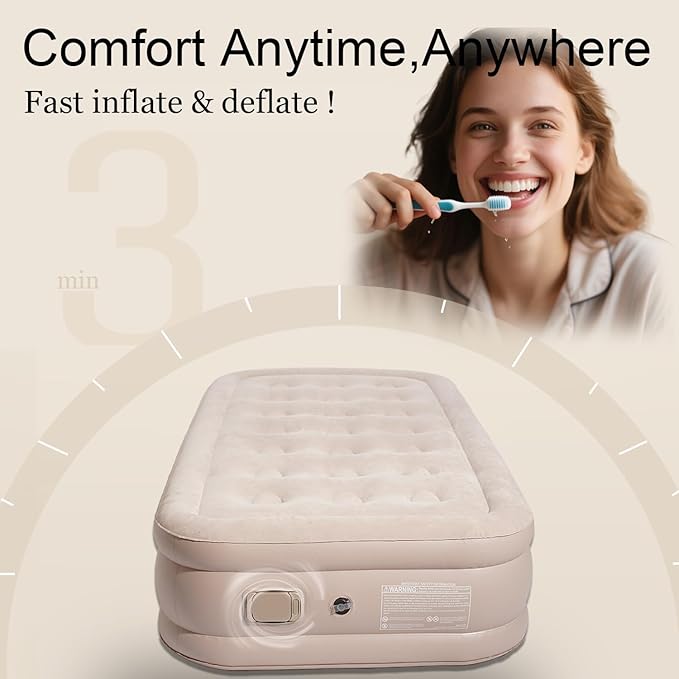 Air Mattress with Built-in High-Speed Pump .Foldable Guest Mattress.Ideal for Camping and Traveling .Double Height, Adjustable, Portable Air Mattress.Includes Storage Bag.600lb Weight Capacity