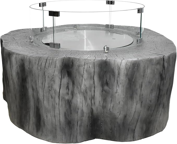 Elementi | Bundle Manchester Gas Fire Pit Cast Concrete Semi-Round Fire Table, Outdoor Fire Pit Electronic Ignition | Canvas Cover, Lava Rock Included | Classic Gray (Natural Gas)