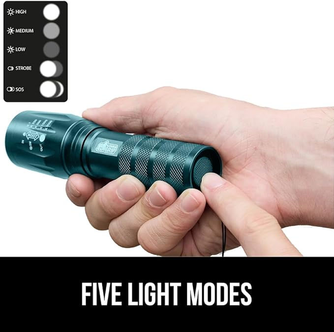 GORILLA GRIP Powerful LED Tactical Flashlight, 750 FT High Lumens 5 Adjustable Modes, Water Resistant, Ultra Bright Zoom Flashlights, Small Mini Flash Light, Camping, Night Dog Walking, 2 Pack Teal