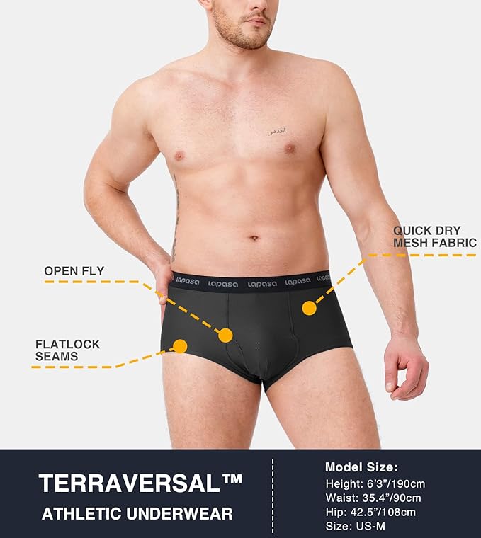 LAPASA Men's Quick Dry Travel Underwear, Terraversal Series Mesh Breathable Trunks/Boxer Briefs/Boxers (2 & 3 Packs)