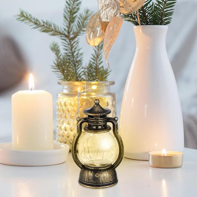 Lantern Decor Western, Hanging LED Vintage Lantern Metal with Carry Handle for for Weddings Western Camping Party Halloween Christmas Decorations 4.92inch