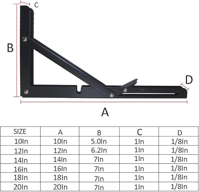 Storystore Folding Shelf Brackets - 16 Inch Heavy Duty Metal Collapsible Shelf Bracket for Bench Table, Shelf Hinge Wall Mounted Space Saving DIY Bracket, Max Load: 150 lb (4 PCS, Black)