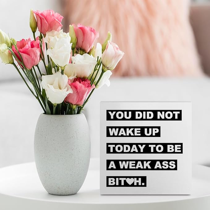 Inspirational Office Supplies Rustic Desk Decor Motivational White Wooden Box Sign Funny Farmhouse Wood Plaque Positive Cubicle Accessories Workout Room Gym Home Shelf Table Counter Decorations