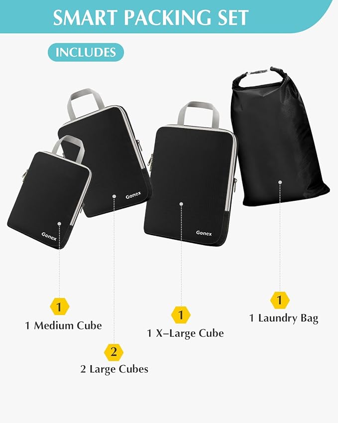 Gonex Compression Packing Cubes, 3pcs/4pcs Expandable Storage Travel Luggage Bags Organizers