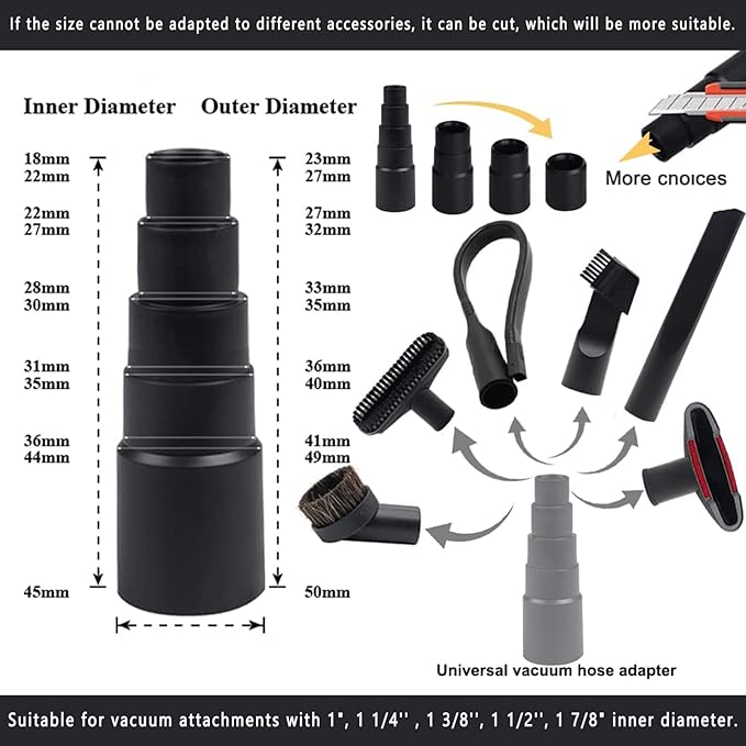 13PCS Universal Vacuum Attachment Kit Wet Dry Plastic Vacuum Hose Adapter 1-1/4" Vacuum Cleaners Accessories with Horse Hair Brush Extension Wand Flexible Crevice Tool Adapter for Shop Vac Accessories