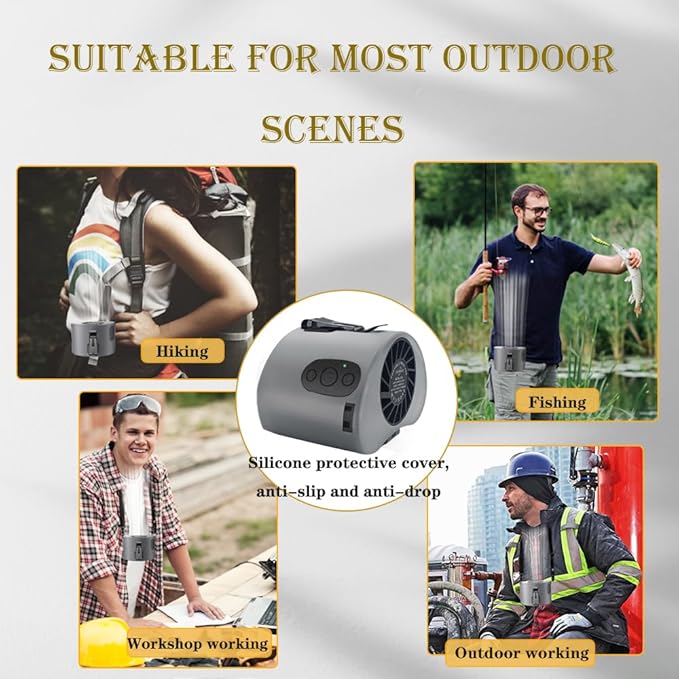 CAZOKASI 2024 Newest Portable Waist Clip Fan 10000mAh Powerful Personal Wearable Fan 10 Stepless Wind 8-24Hours(Grey)