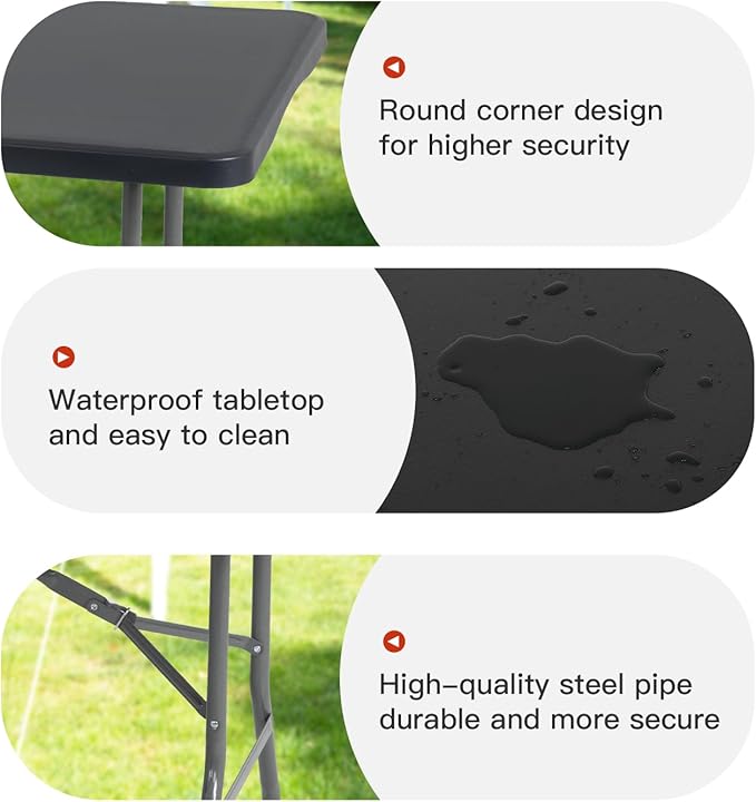 PayLessHere Folding Tables Plastic 6ft Folding Table Half Portable Foldable Table for for Parties Wedding BBQ Camping, Black 6FT
