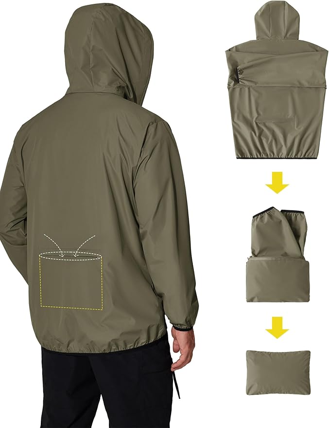 COOFANDY Men's Packable Rain Jacket Lightweight Waterproof Raincoat with Hood Travel Hiking Golf Windbreaker
