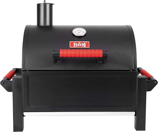 Portable Charcoal BBQ Grills with Cast Iron Grates, Tabletop Charcoal Grills with 354 Sq. In Cooking Area, for Outdoor Camping and Picnic, Black, L26.8’’x W20’’x H21.3’’