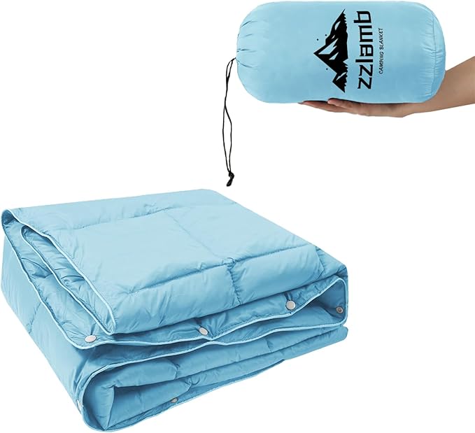 zzlamb Camping Blanket, Compact Lightweight Soft Puffy Blanket Water-Repellent, Packable Warm Quilt Down Alternative Picnic Hiking Backpacking Beach Travel RV Airplane Couch Car
