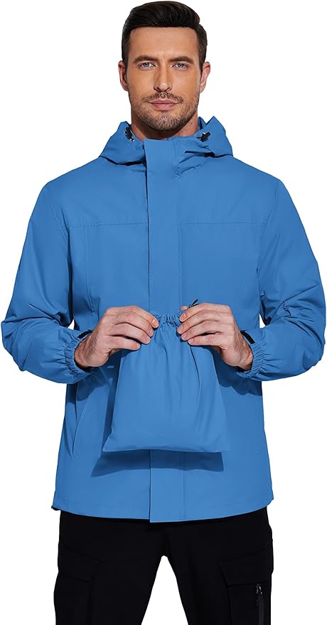 COOFANDY Men's Rain Jacket Waterproof With Hood Lightweight Packable Shell Raincoat Windbreaker For Cycling Golf Travel